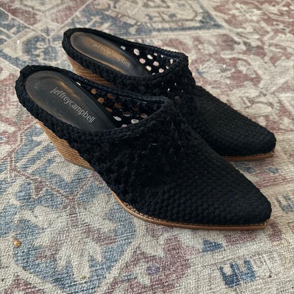 Jeffrey Campbell Leone Suede Woven Mules Black Slip On Shoes Size 10 - Picture 2 of 9